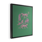 Modern abstract pink leopards in emerald green background  Framed Canvas Print Gallery Image 2