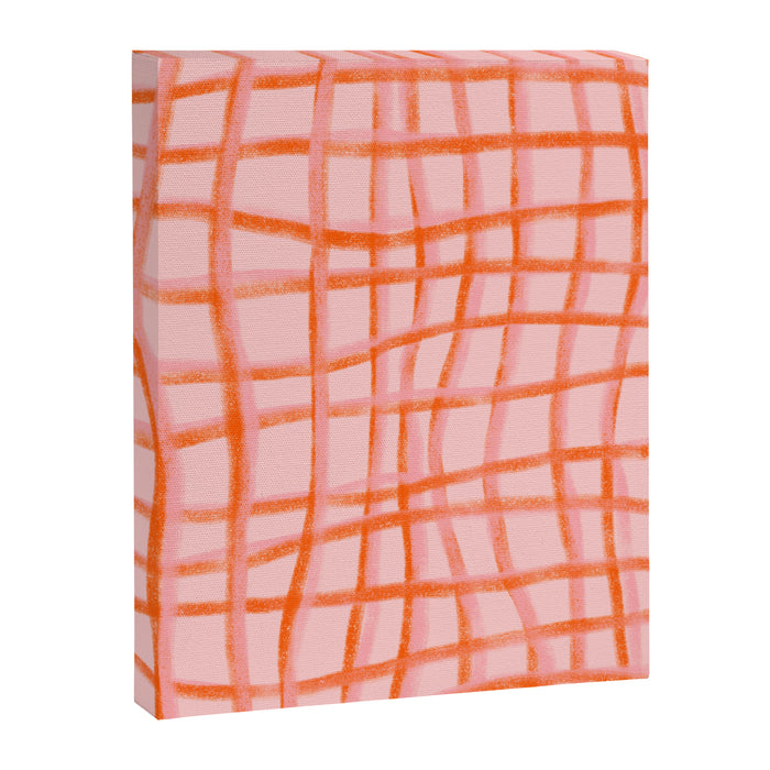 Modern abstract red and pink grids  Canvas Print Gallery Image 1