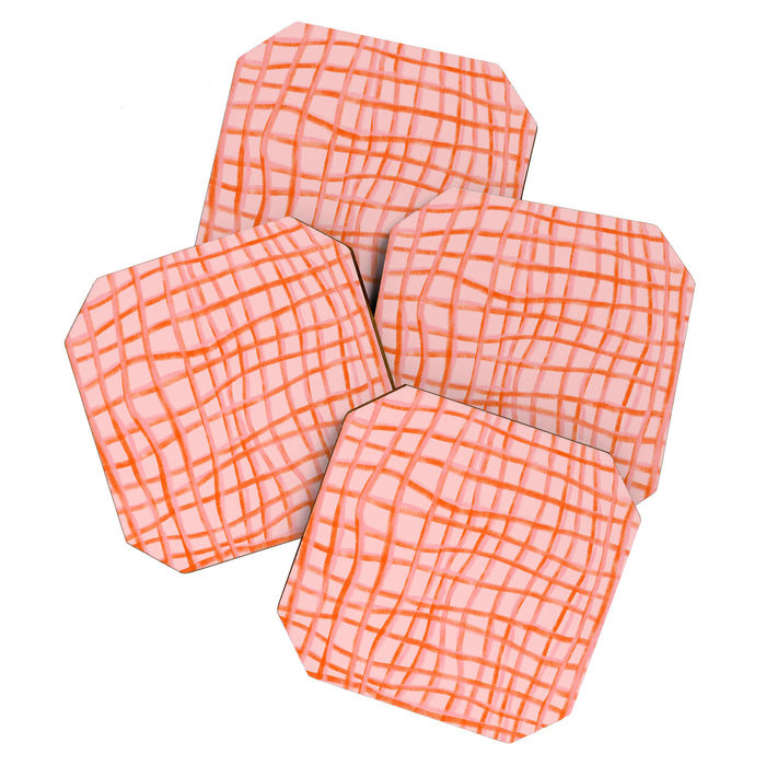 Modern abstract red and pink grids  Coaster Gallery Image 1