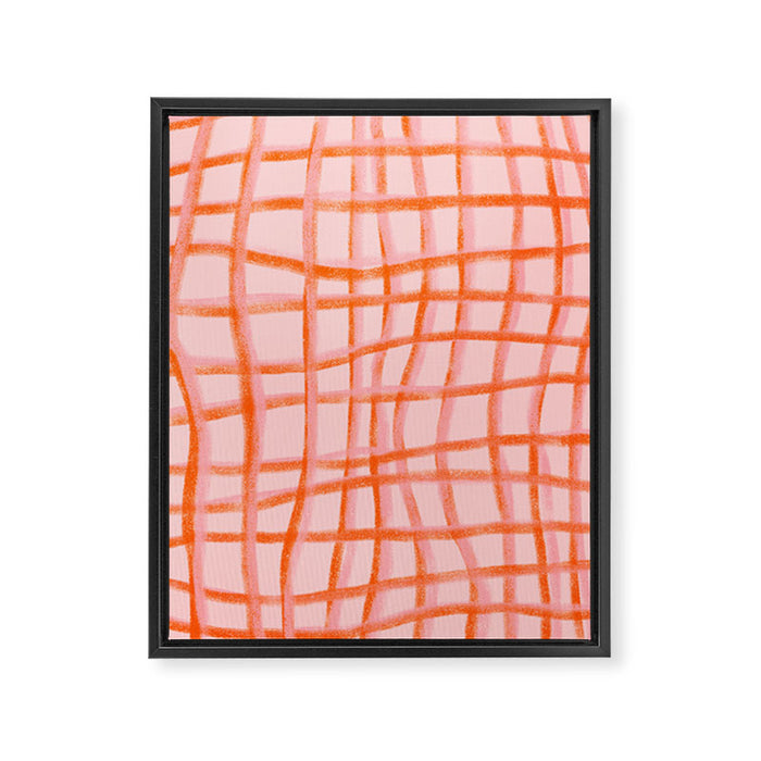 Modern abstract red and pink grids  Framed Canvas Print Gallery Image 1
