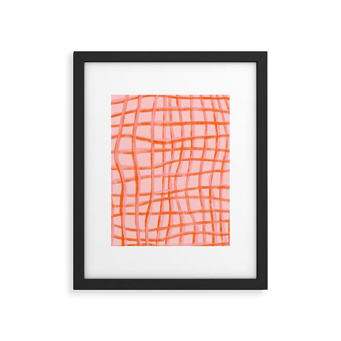 Modern abstract red and pink grids  Framed Art Print Gallery Image 1