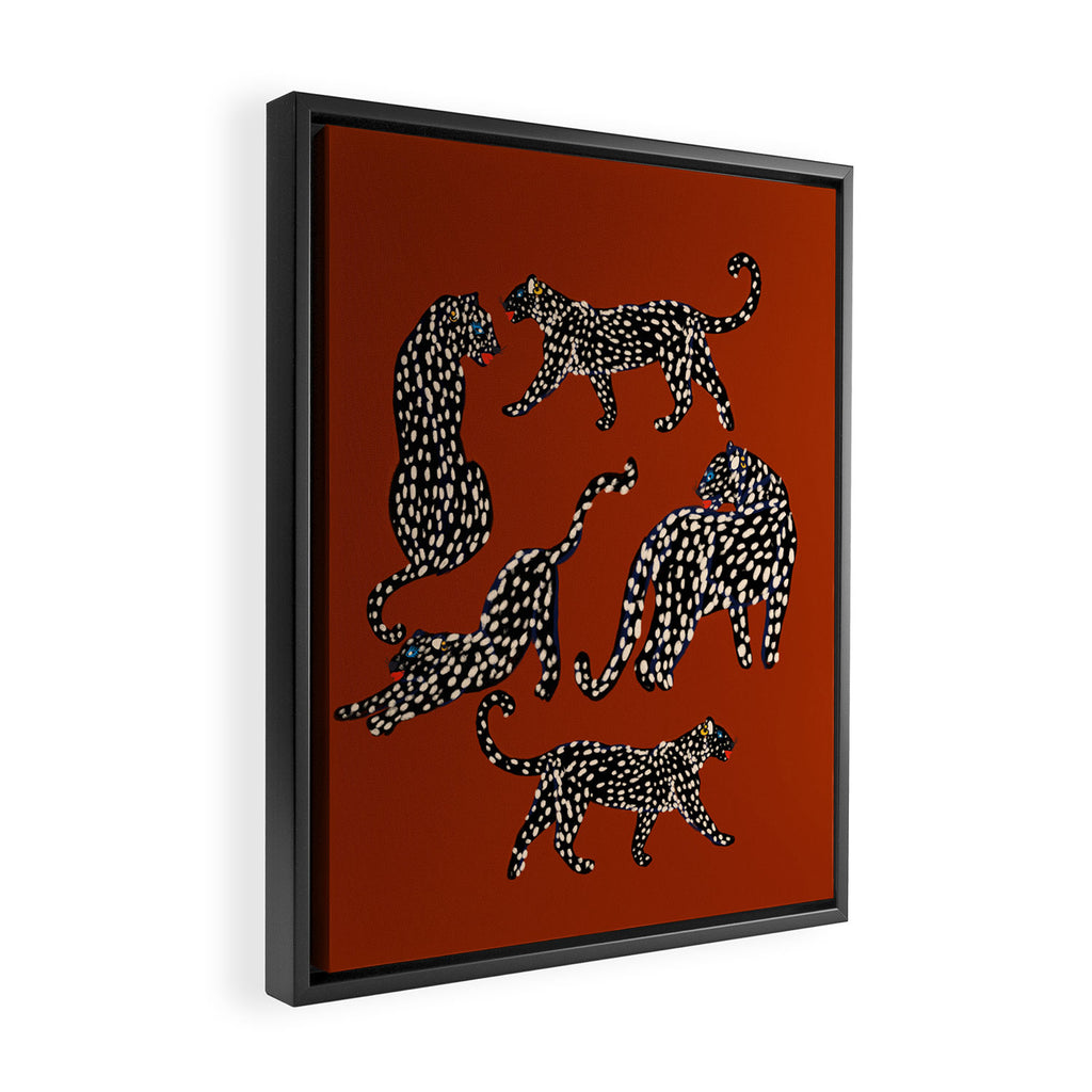 Modern black cheetah with white dots  Framed Canvas Print Gallery Image 2