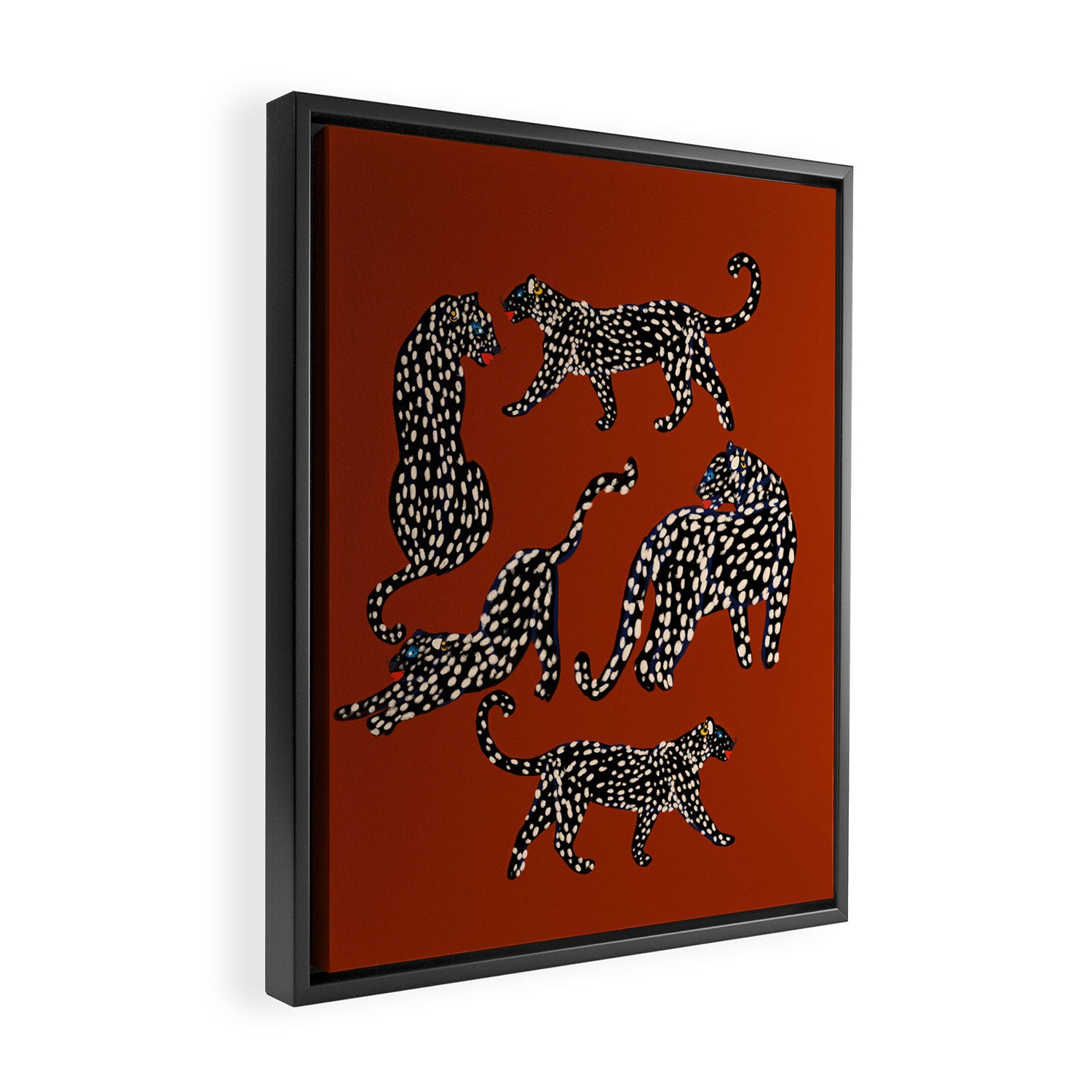 Modern black cheetah with white dots  Framed Canvas Print Gallery Image 2