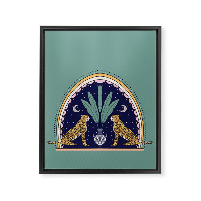 Modern cheetah couple in Middle East  Framed Canvas Print Gallery Image 1
