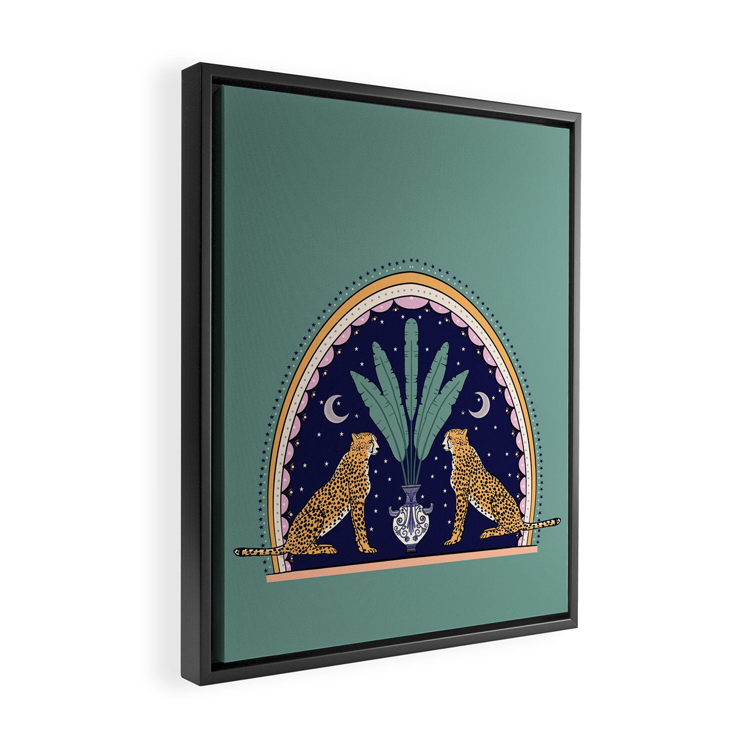 Modern cheetah couple in Middle East  Framed Canvas Print Gallery Image 2