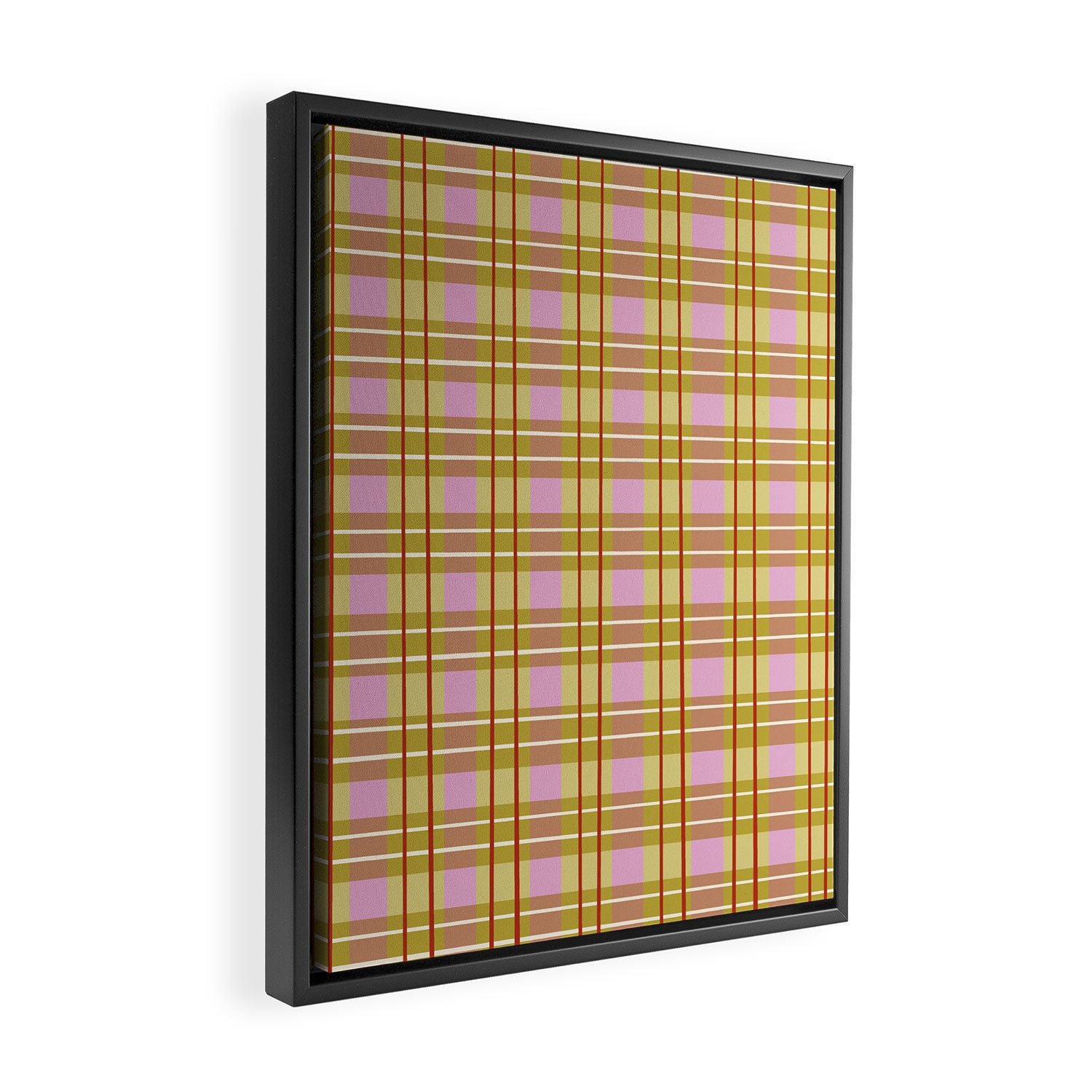 Modern Pastel Plaid Pattern  Soft Pink Olive and Beige Tartan Framed Canvas Print Gallery Image 2