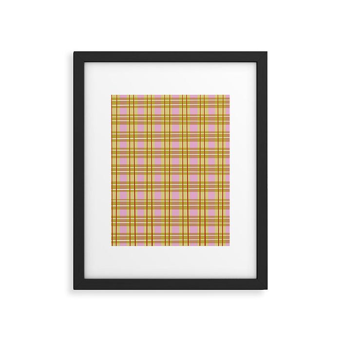 Modern Pastel Plaid Pattern  Soft Pink Olive and Beige Tartan Framed Art Print Gallery Image 1