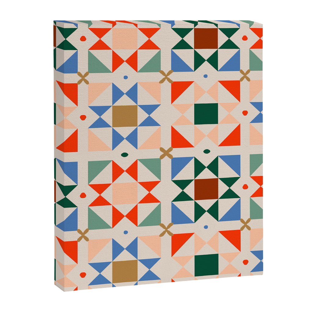 Modern Quilt Block Geometric Pattern Folk Art Patchwork Design in Bold Colors Canvas Print Gallery Image 8