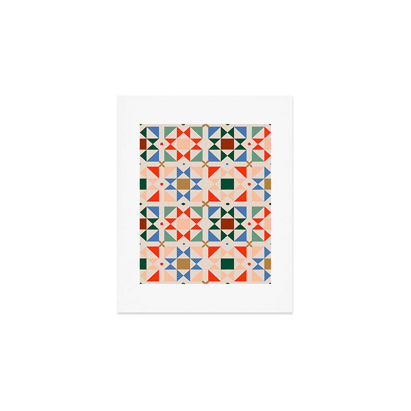 Modern Quilt Block Geometric Pattern Folk Art Patchwork Design in Bold Colors Art Print Gallery Image 1