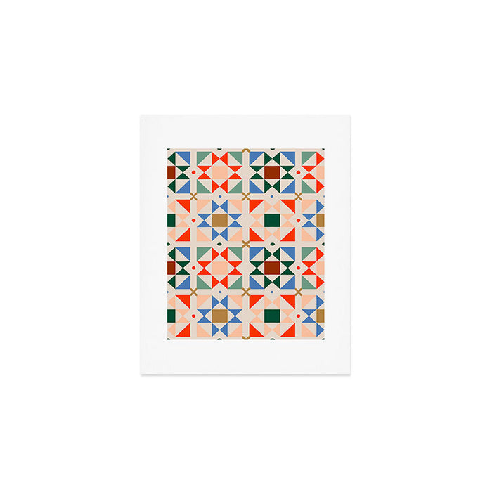 Modern Quilt Block Geometric Pattern Folk Art Patchwork Design in Bold Colors Art Print Gallery Image 1