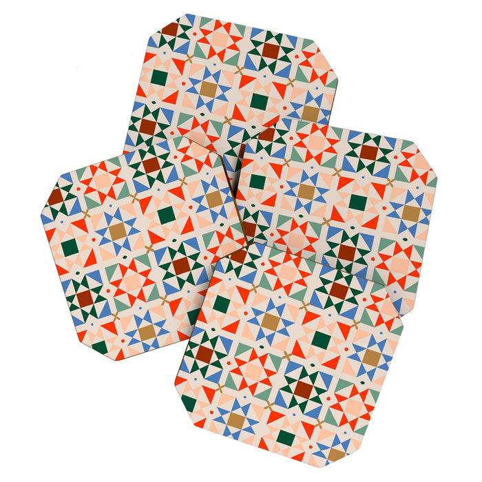 Modern Quilt Block Geometric Pattern Folk Art Patchwork Design in Bold Colors Coaster Gallery Image 1