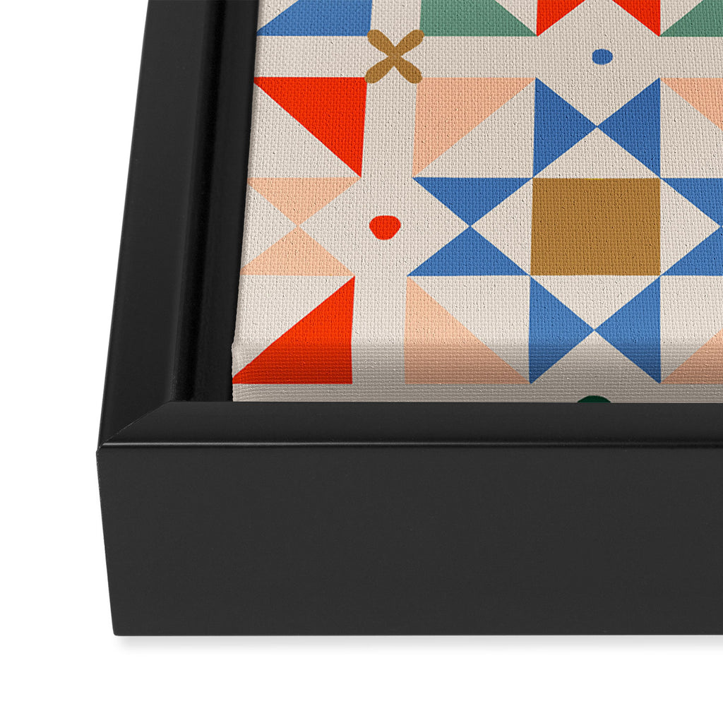 Modern Quilt Block Geometric Pattern Folk Art Patchwork Design in Bold Colors Framed Canvas Print Gallery Image 3