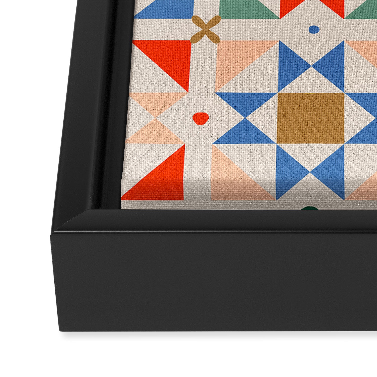 Modern Quilt Block Geometric Pattern Folk Art Patchwork Design in Bold Colors Framed Canvas Print Gallery Image 3