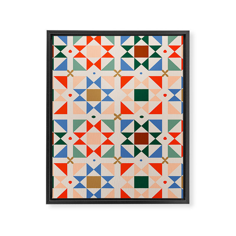 Modern Quilt Block Geometric Pattern Folk Art Patchwork Design in Bold Colors Framed Canvas Print Gallery Image 8
