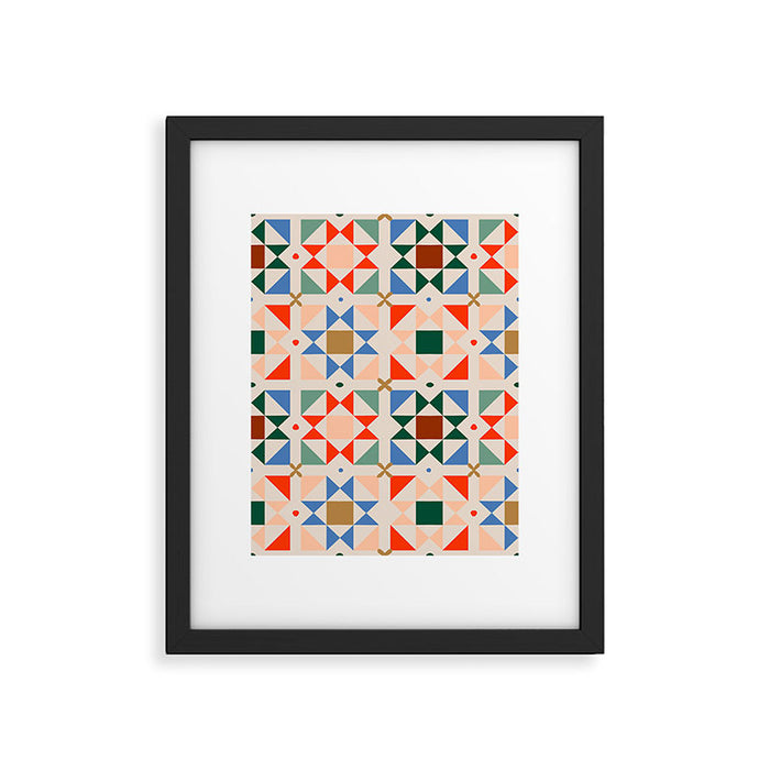 Modern Quilt Block Geometric Pattern Folk Art Patchwork Design in Bold Colors Framed Art Print Gallery Image 1
