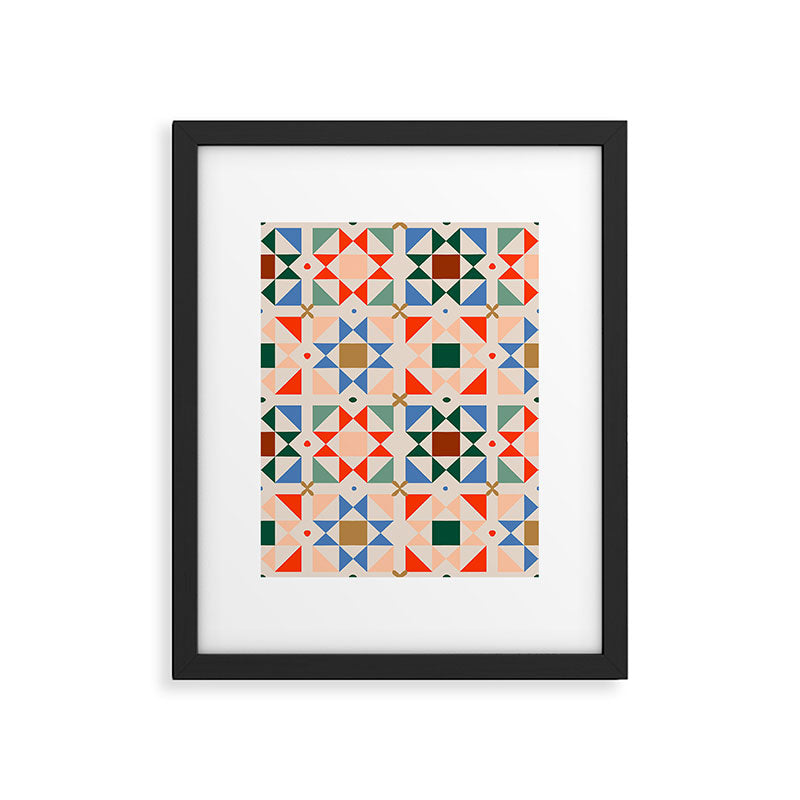 Modern Quilt Block Geometric Pattern Folk Art Patchwork Design in Bold Colors Framed Art Print Gallery Image 6