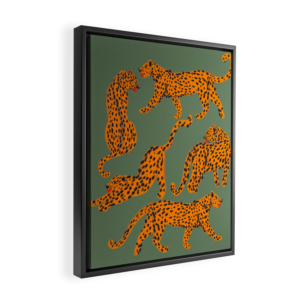Modern Tigers with red lips illustration  Framed Canvas Print Gallery Image 2