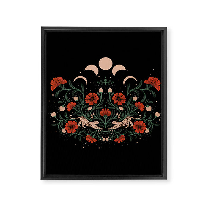 Modern tigers with red poppies Framed Canvas Print Gallery Image 1