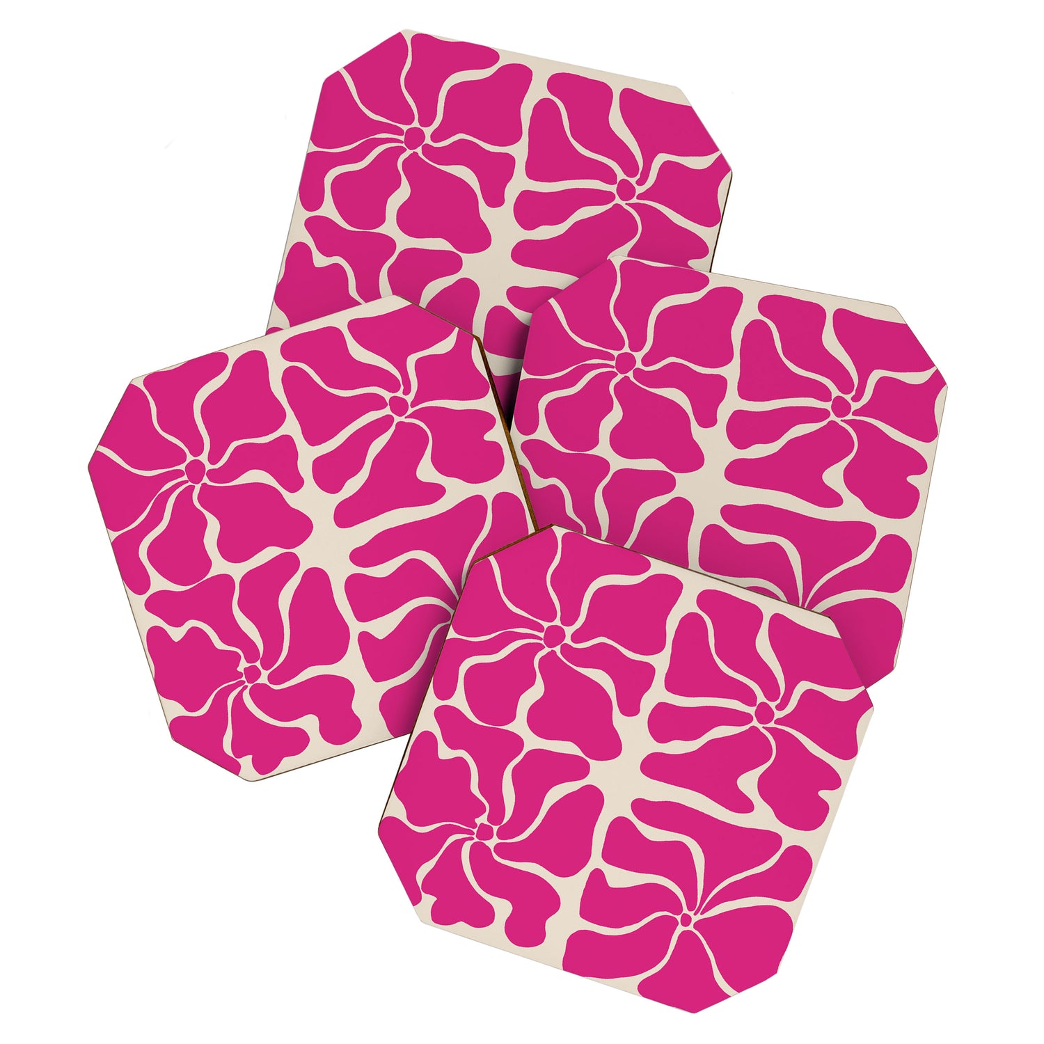 Monochrome fuchsia pink flowers Coaster Gallery Image 1