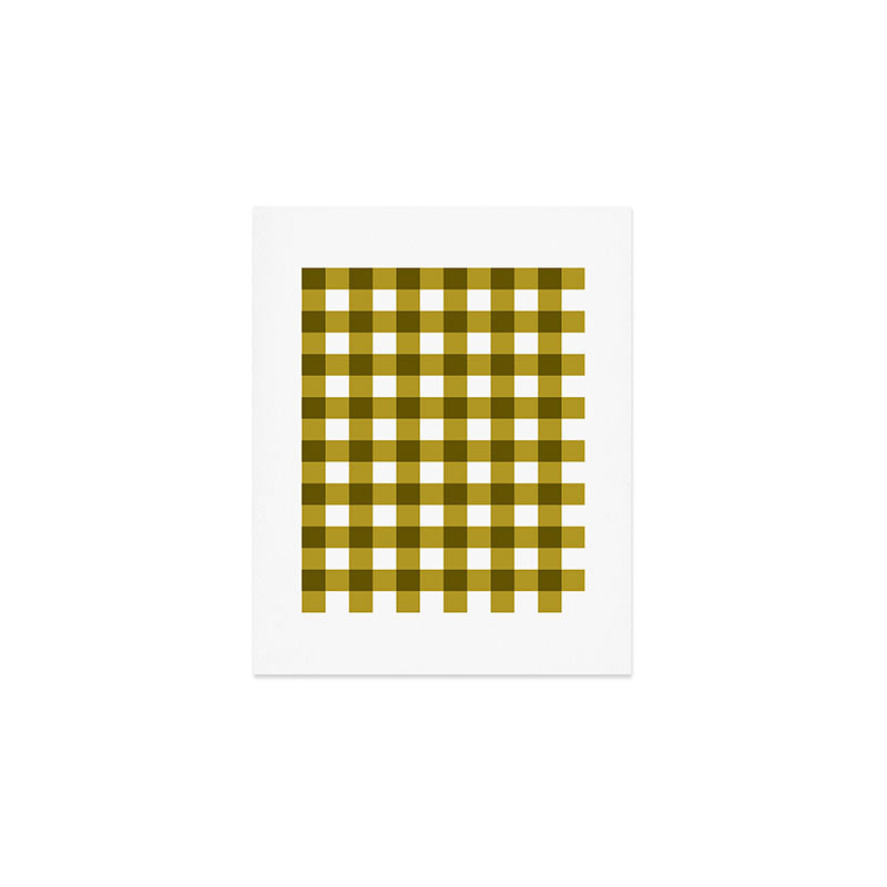 Mustard Olive Gingham Check Art Print Gallery Image 1