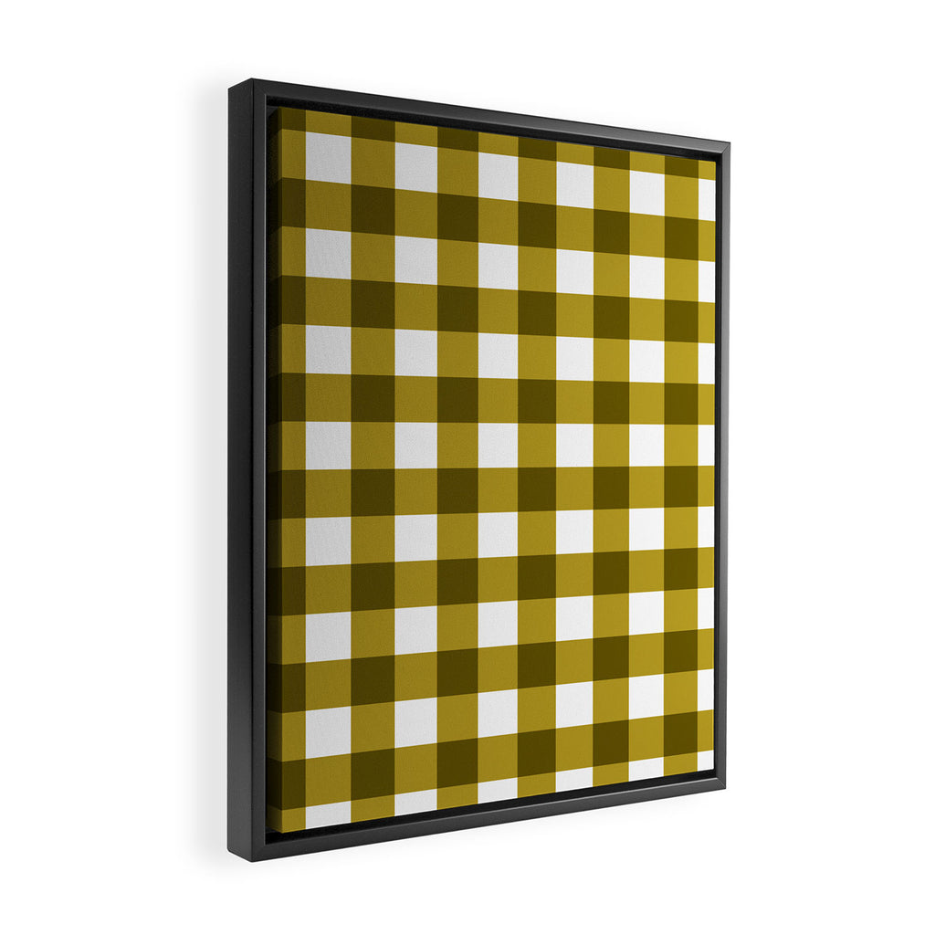 Mustard Olive Gingham Check Framed Canvas Print Gallery Image 2