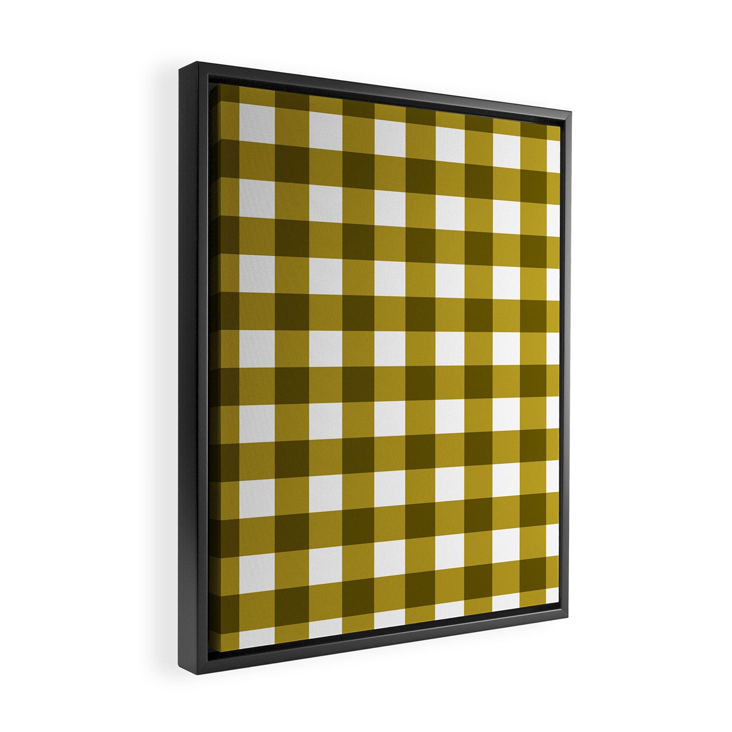 Mustard Olive Gingham Check Framed Canvas Print Gallery Image 2