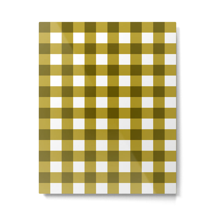 Mustard Olive Gingham Check Metal Print Gallery Image 1