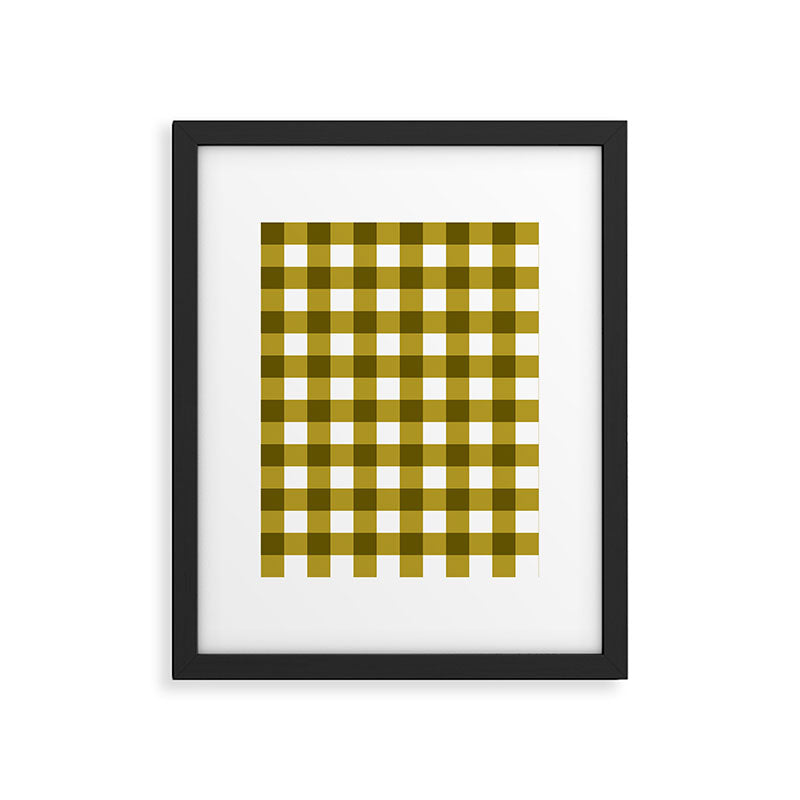 Mustard Olive Gingham Check Framed Art Print Gallery Image 6
