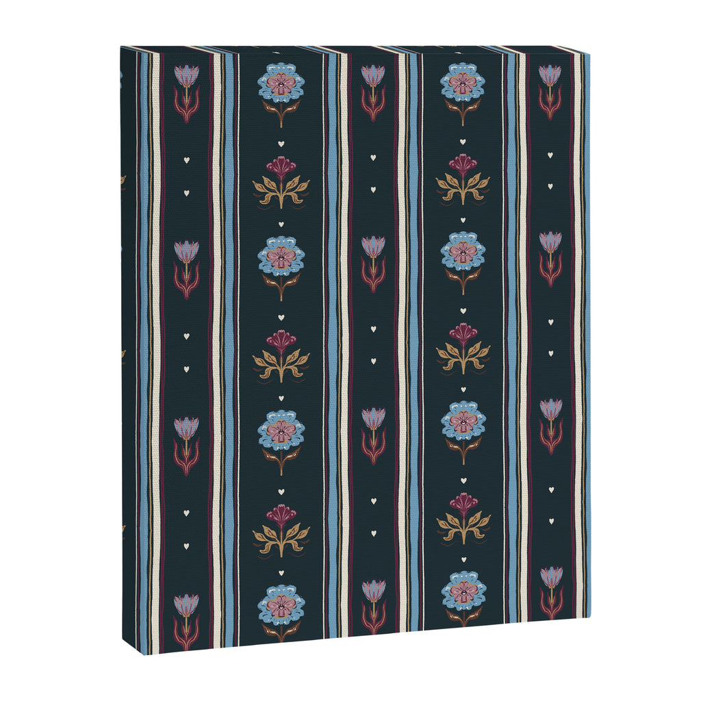 Navy Folk Floral Stripe Canvas Print Gallery Image 8