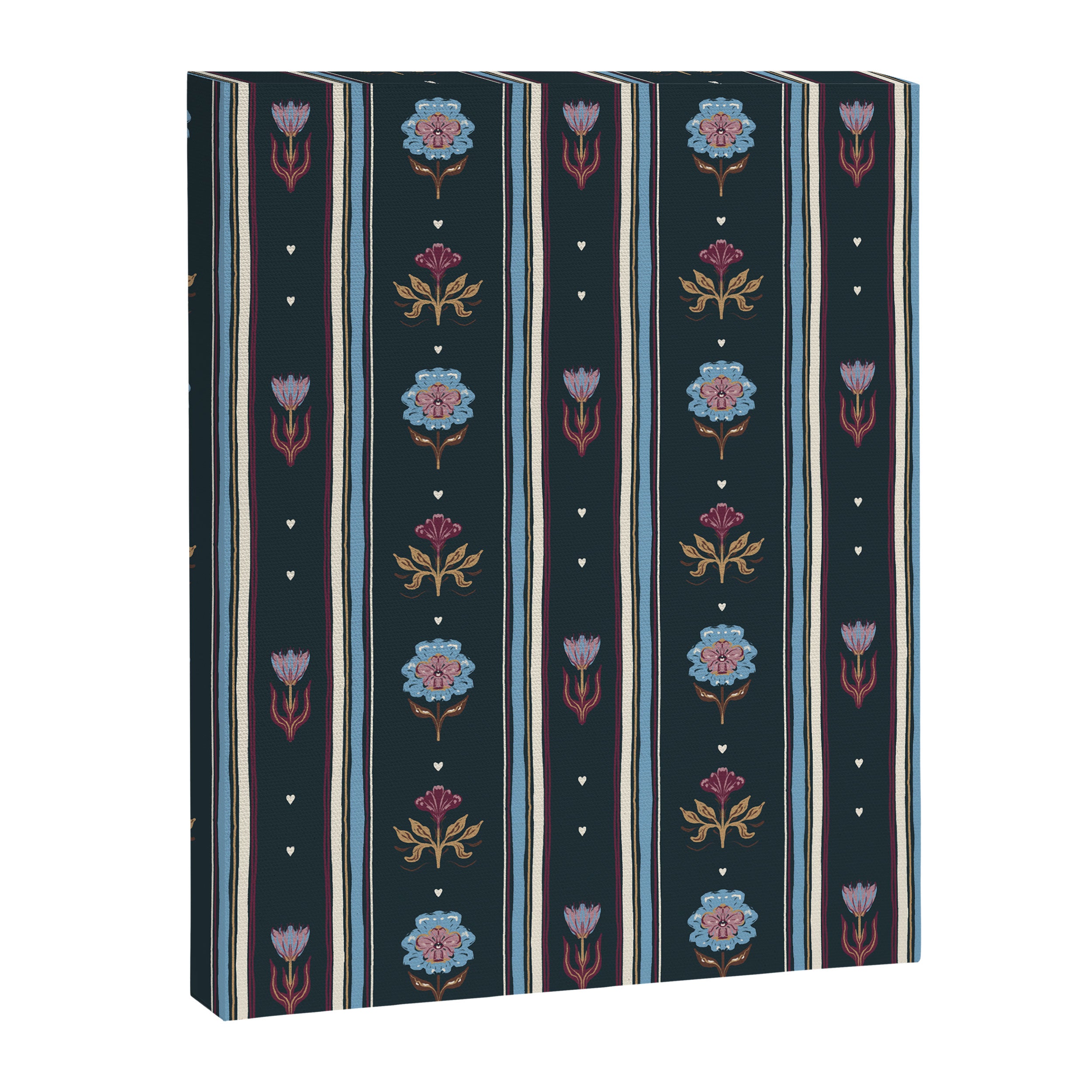 Navy Folk Floral Stripe Canvas Print Gallery Image 8