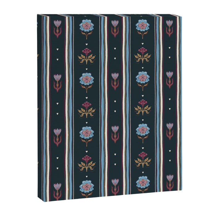 Navy Folk Floral Stripe Canvas Print Gallery Image 1