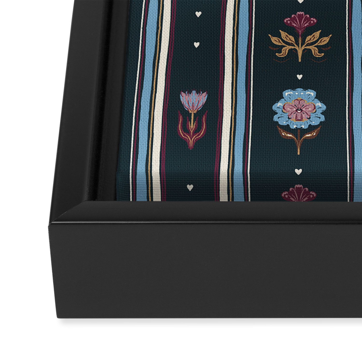 Navy Folk Floral Stripe Framed Canvas Print Gallery Image 3