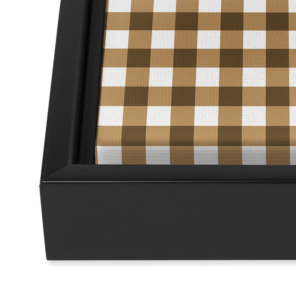 Neutral Tan Gingham Checkered Pattern Framed Canvas Print Gallery Image 3