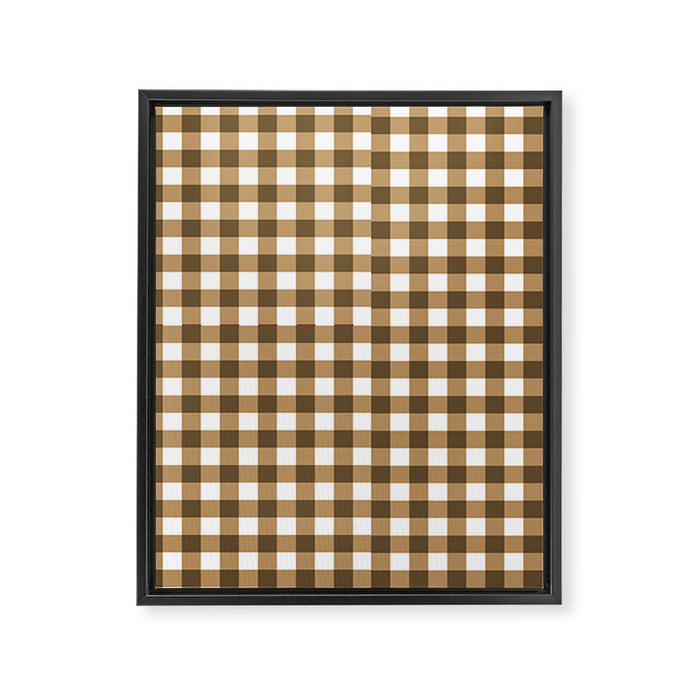 Neutral Tan Gingham Checkered Pattern Framed Canvas Print Gallery Image 1