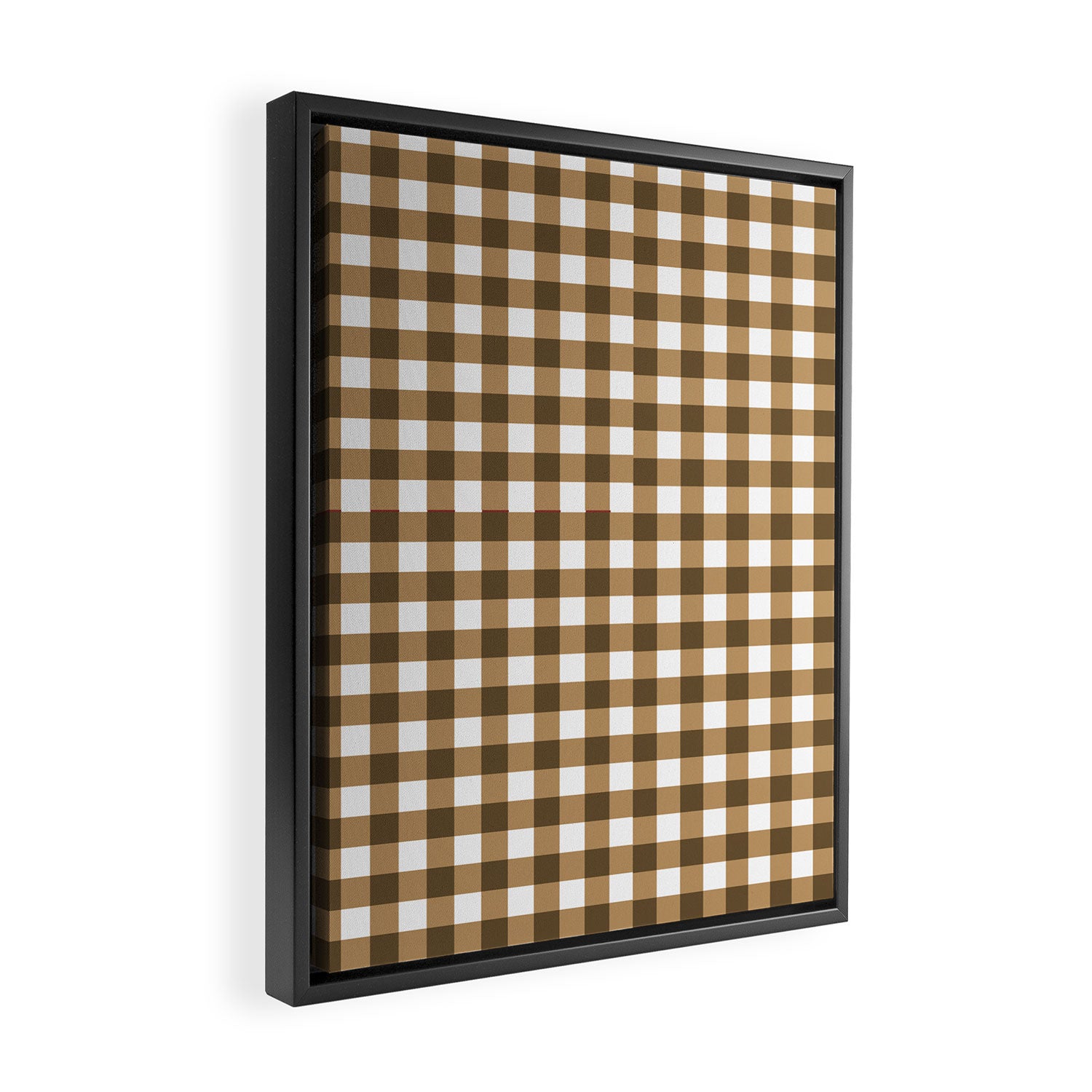 Neutral Tan Gingham Checkered Pattern Framed Canvas Print Gallery Image 2