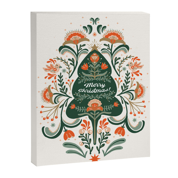 Nordic Christmas tree with red flowers and Scandinavian ornaments  Canvas Print Gallery Image 1