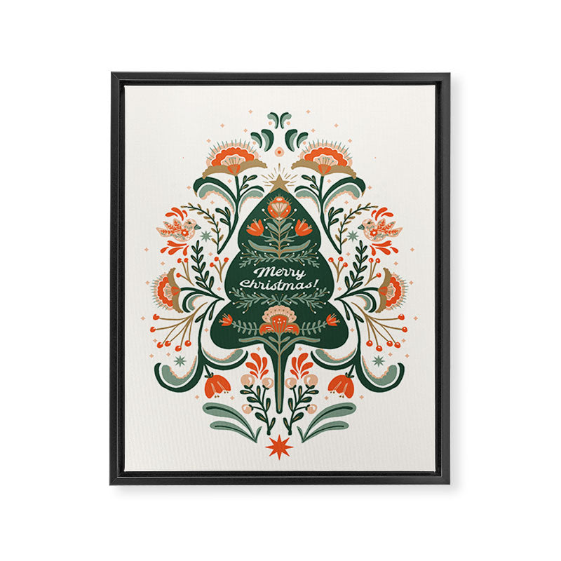 Nordic Christmas tree with red flowers and Scandinavian ornaments  Framed Canvas Print Gallery Image 8