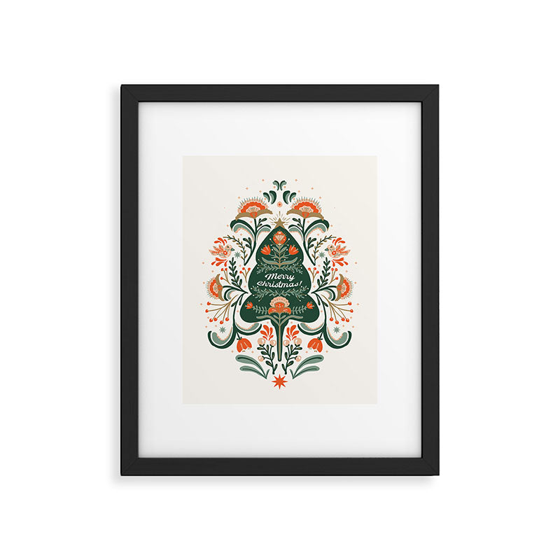 Nordic Christmas tree with red flowers and Scandinavian ornaments  Framed Art Print Gallery Image 6