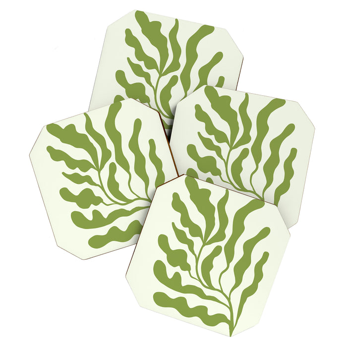 Olive green abstract  plants  Coaster Gallery Image 1