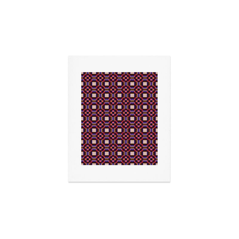 Optical Checkered Grid Pattern  Retro Illusion Design in Red Pink and Black Art Print Gallery Image 1