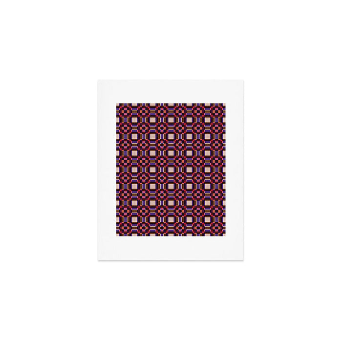 Optical Checkered Grid Pattern  Retro Illusion Design in Red Pink and Black Art Print Gallery Image 1