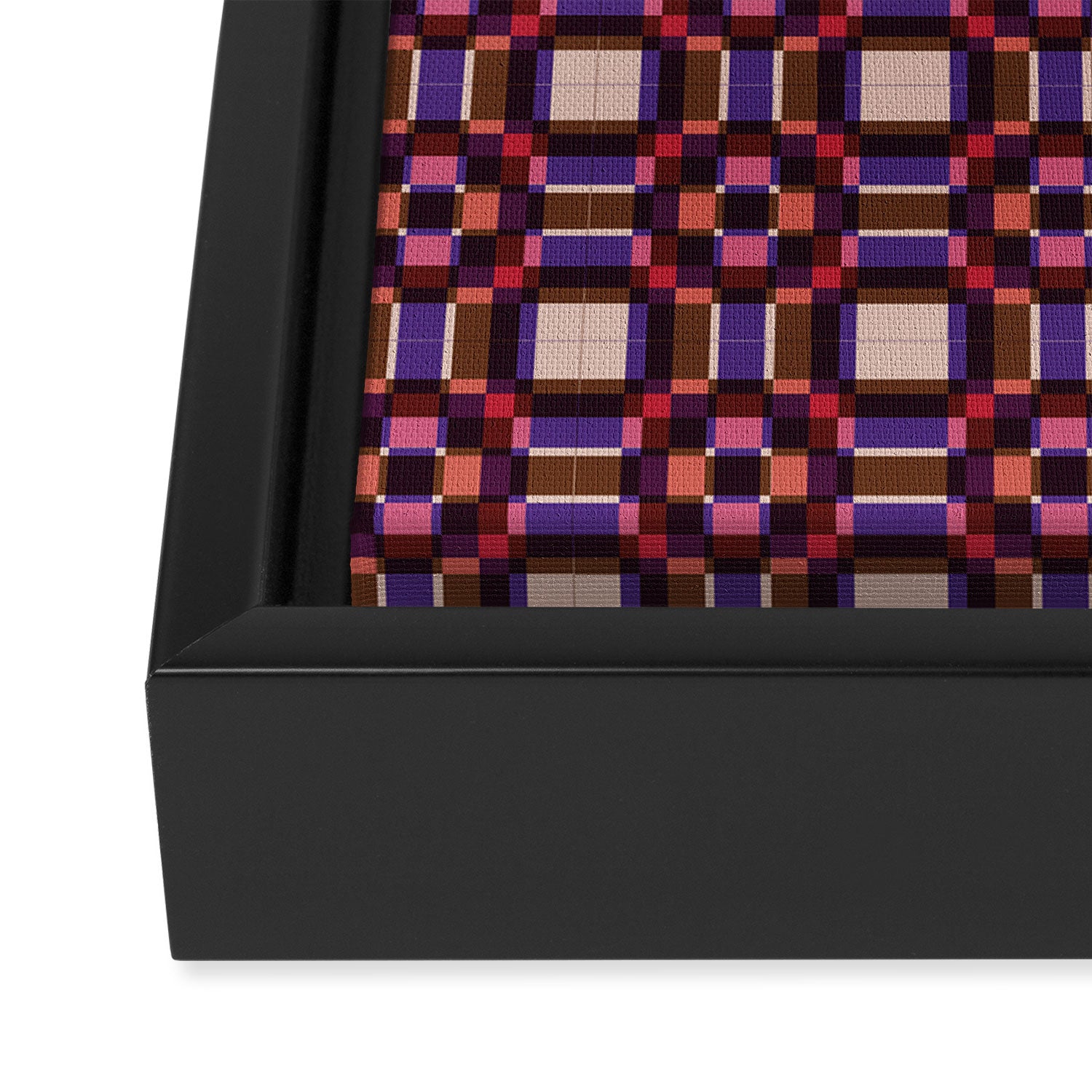 Optical Checkered Grid Pattern  Retro Illusion Design in Red Pink and Black Framed Canvas Print Gallery Image 3