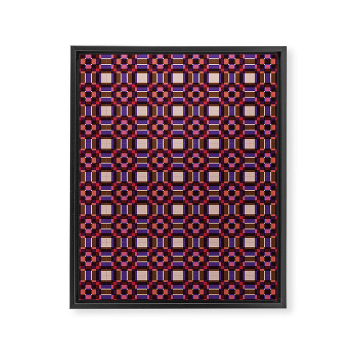 Optical Checkered Grid Pattern  Retro Illusion Design in Red Pink and Black Framed Canvas Print Gallery Image 1