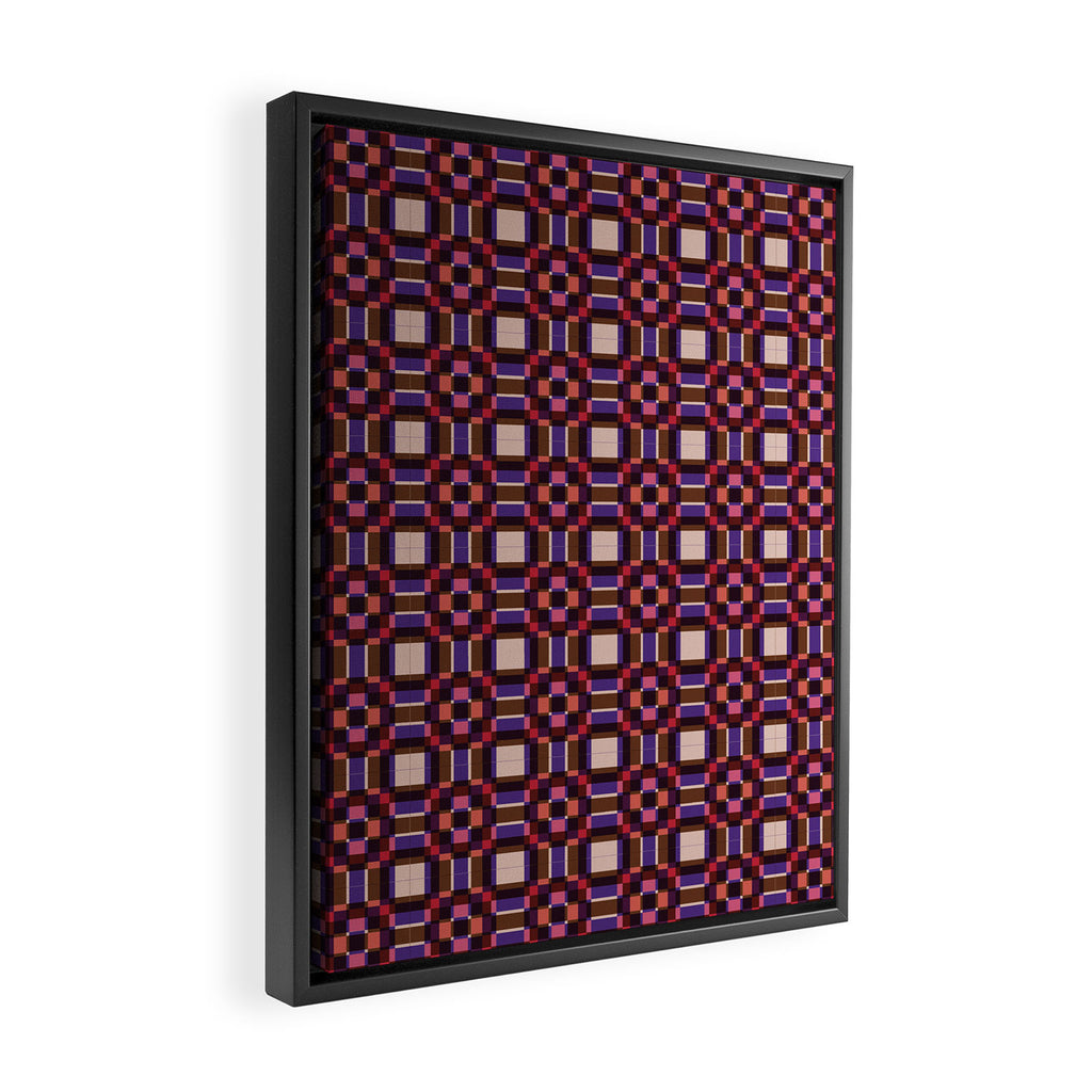 Optical Checkered Grid Pattern  Retro Illusion Design in Red Pink and Black Framed Canvas Print Gallery Image 2