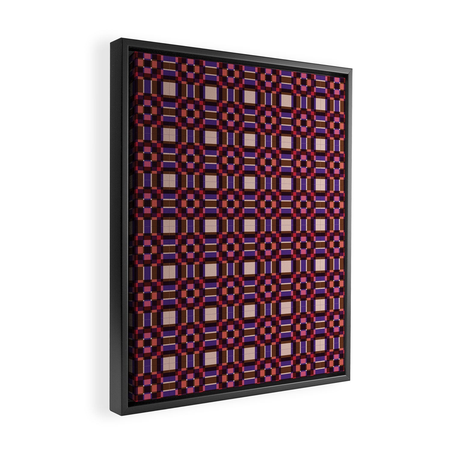 Optical Checkered Grid Pattern  Retro Illusion Design in Red Pink and Black Framed Canvas Print Gallery Image 2