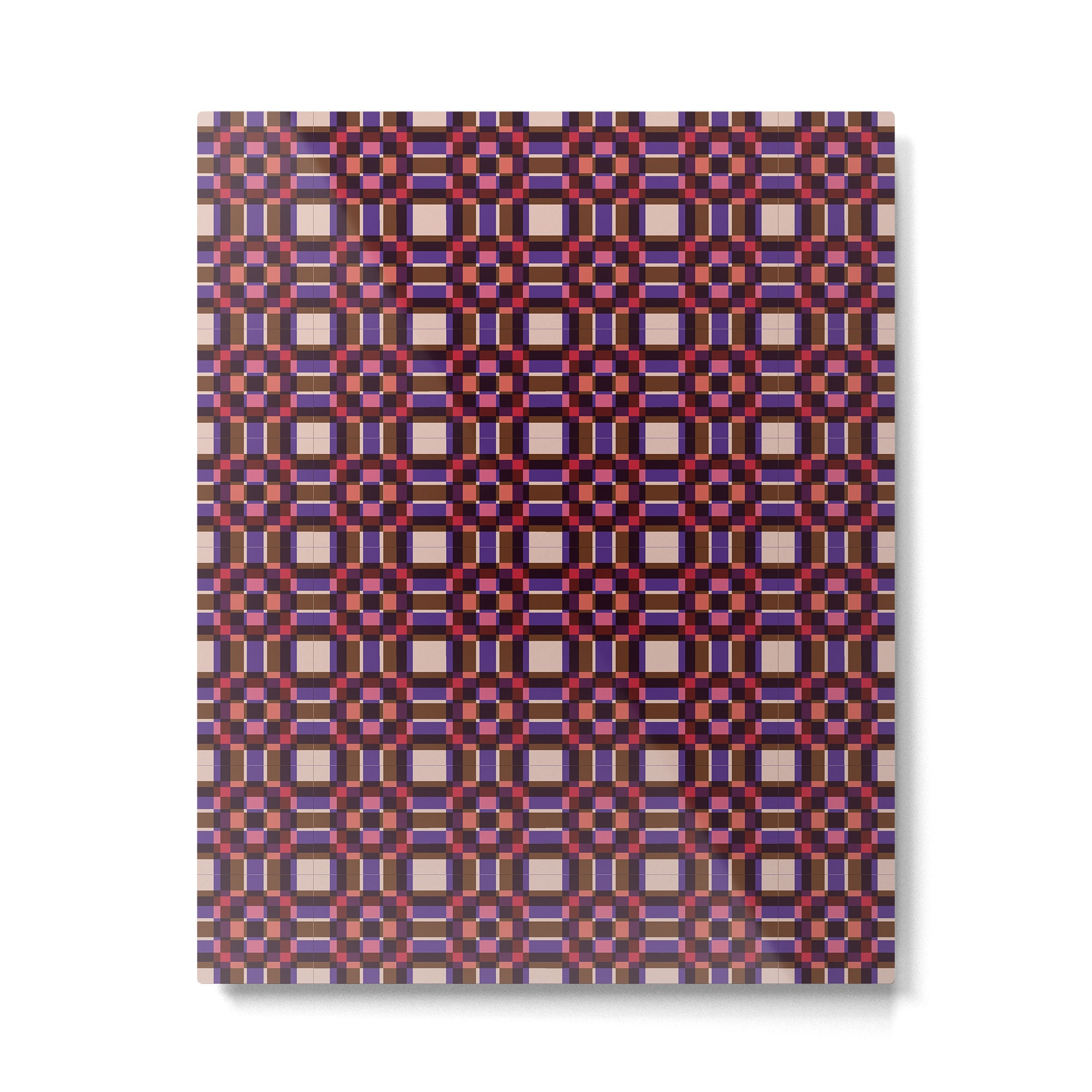 Optical Checkered Grid Pattern  Retro Illusion Design in Red Pink and Black Metal Print Gallery Image 6