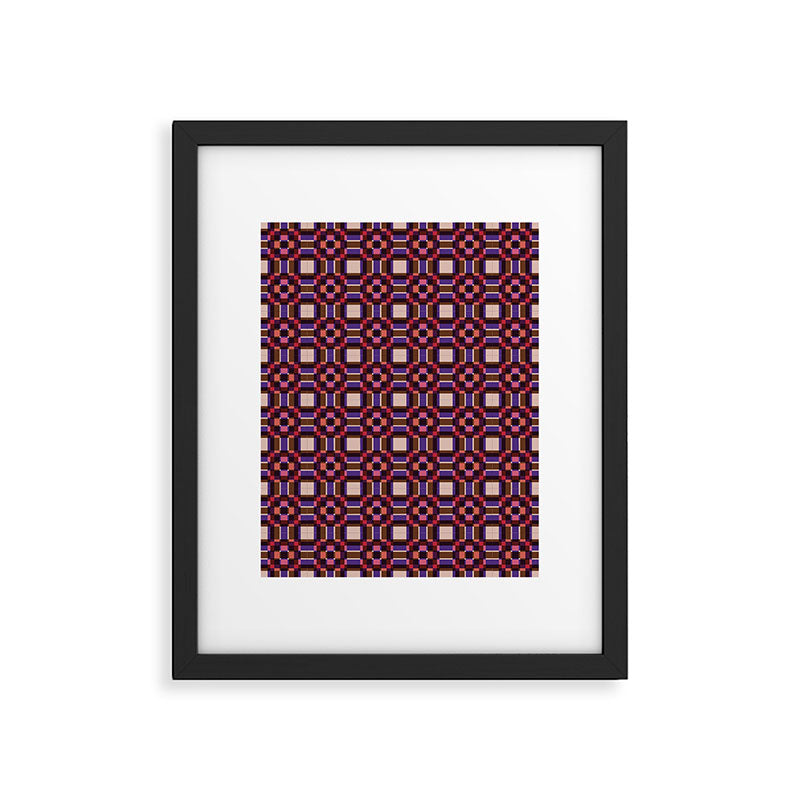 Optical Checkered Grid Pattern  Retro Illusion Design in Red Pink and Black Framed Art Print Gallery Image 6