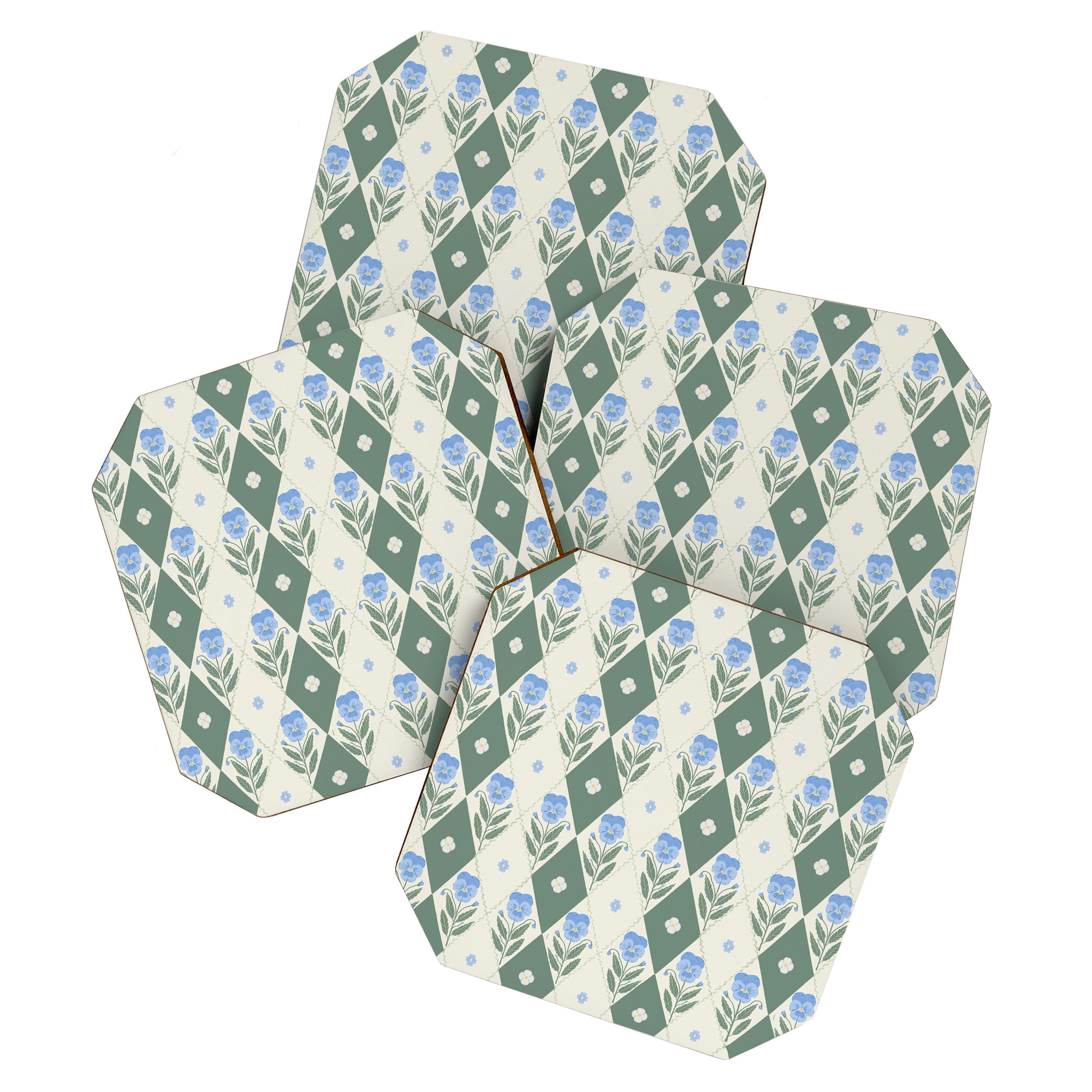 Pansy Diamond Floral Pattern Coaster Gallery Image 1