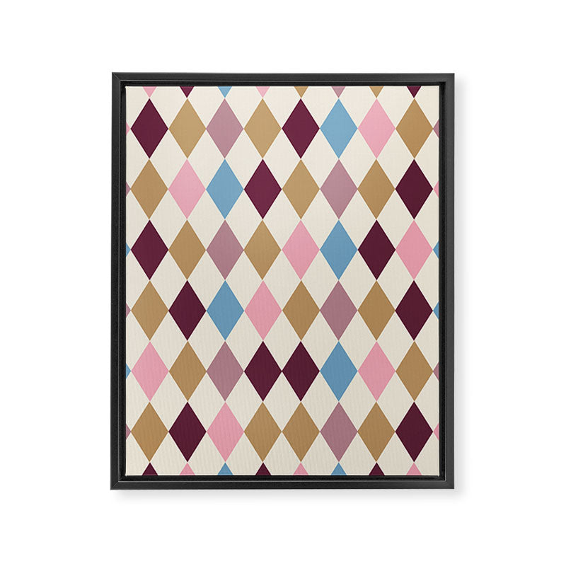 Pastel Retro Harlequin Diamonds Framed Canvas Print Gallery Image 8