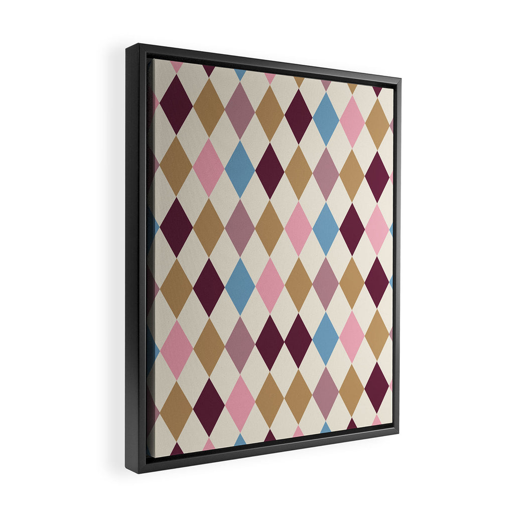 Pastel Retro Harlequin Diamonds Framed Canvas Print Gallery Image 2